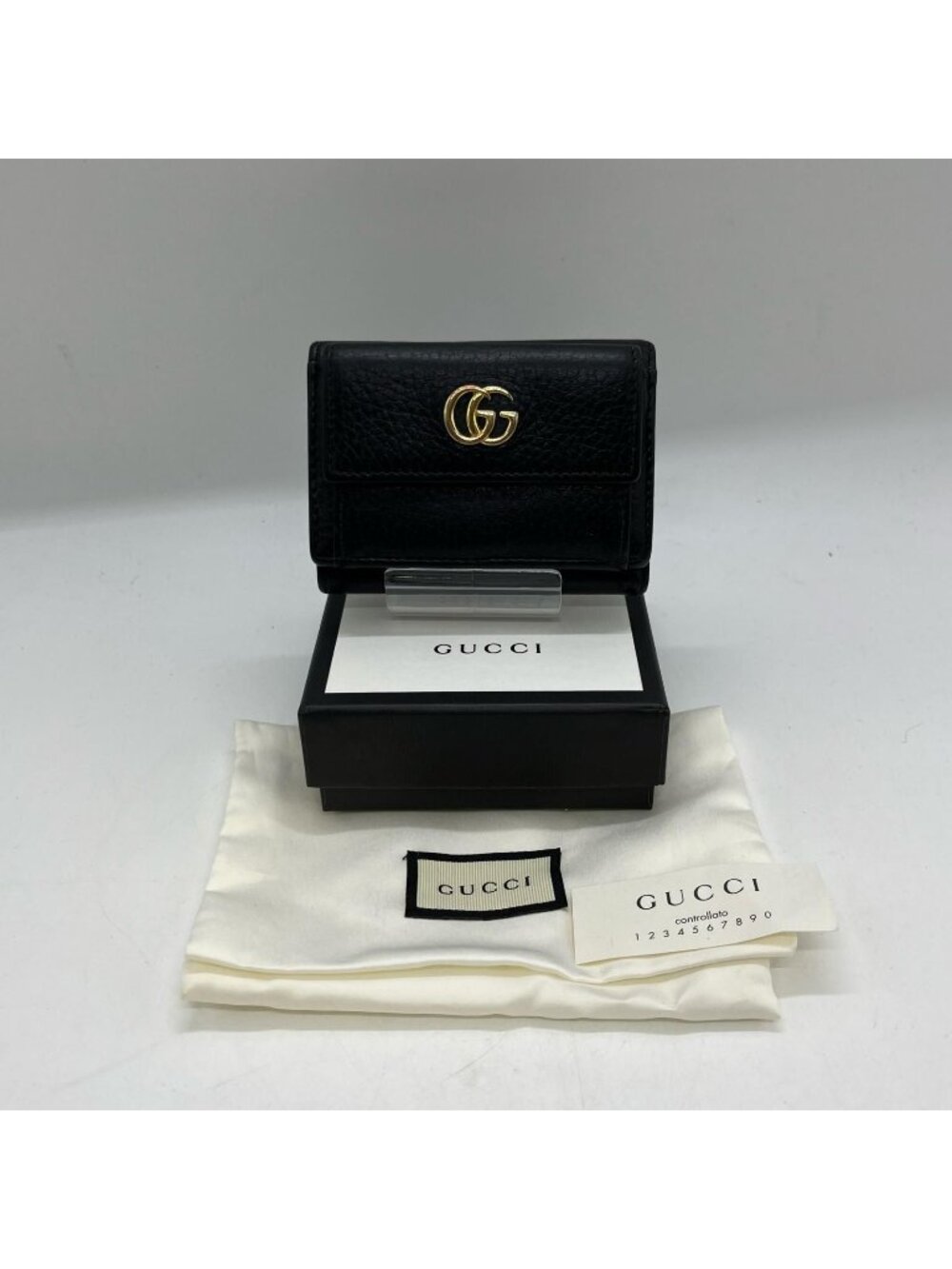 Gucci Trifold Wallet GG Marmont Hook Calfskin Leather Black - Picture 1 of 10